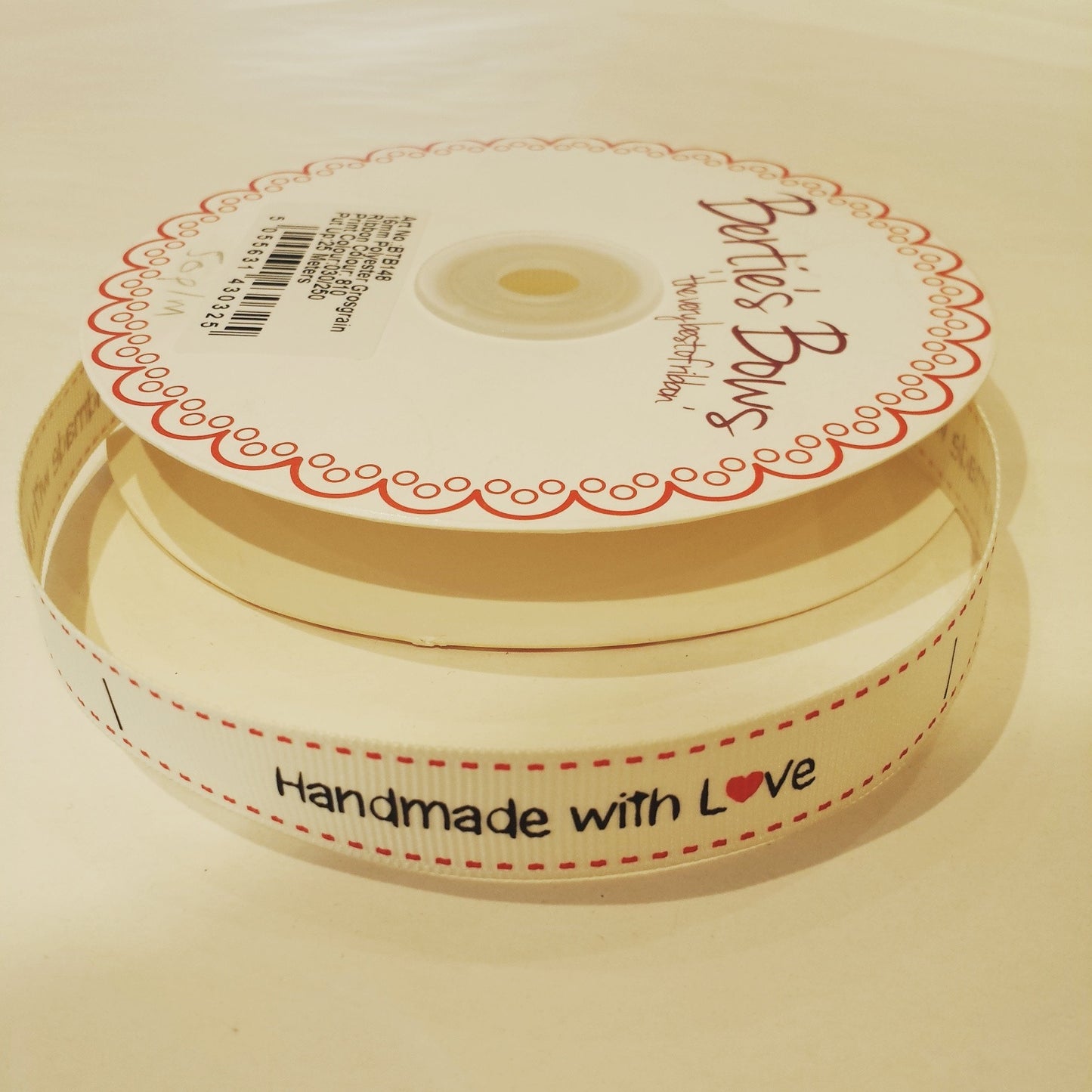 Berties Bows Ribbon handmade with love cream BTB054