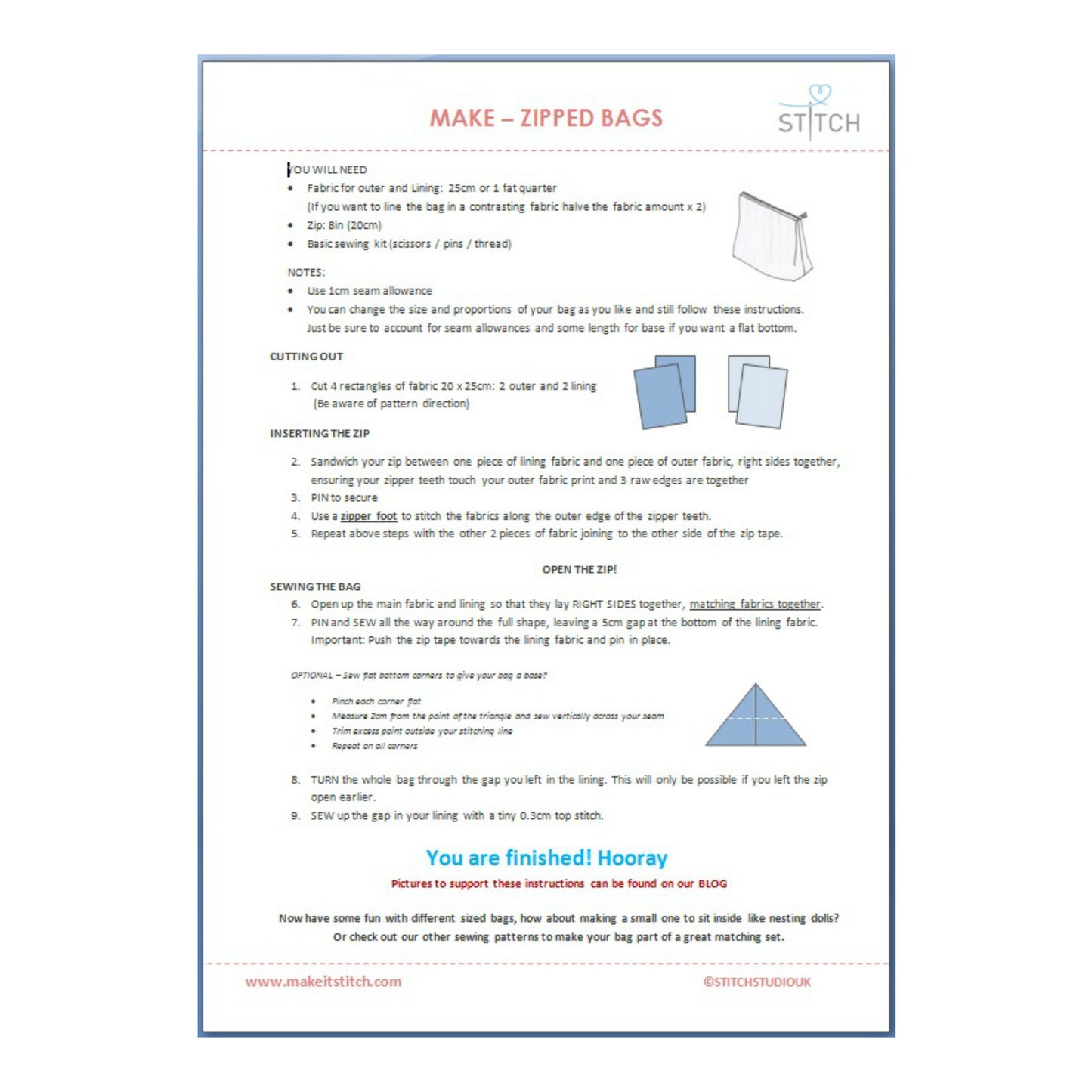 Zipped Bag - Sewing Instructions