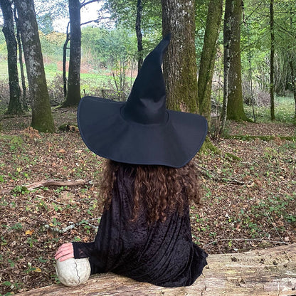 Witches hat Halloween sewing pattern PDF download. Witch sat in the woods with skull