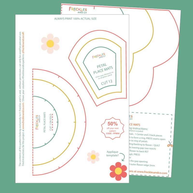 Freckles and Co Flower petal place mats sewing pattern