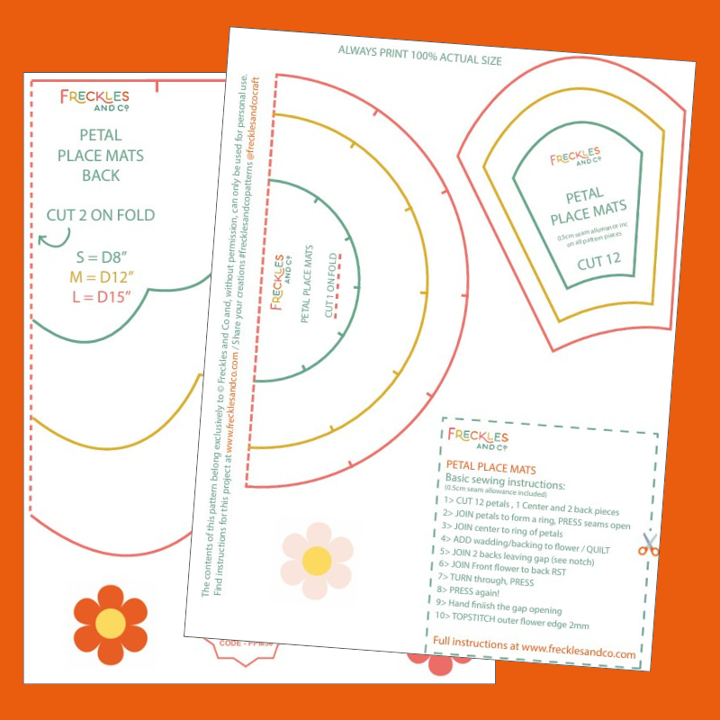 Freckles and Co Flower petal place mats sewing pattern