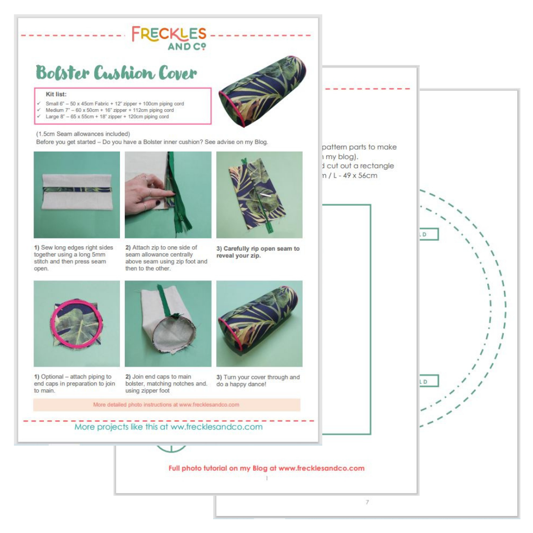 Bolster cushion - PDF Sewing Pattern